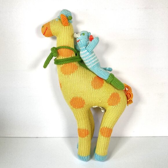 Blabla Stuffed Animal Giraffe Plush with Cat Rider & Bird Hand Knit Made In Peru - Picture 1 of 7